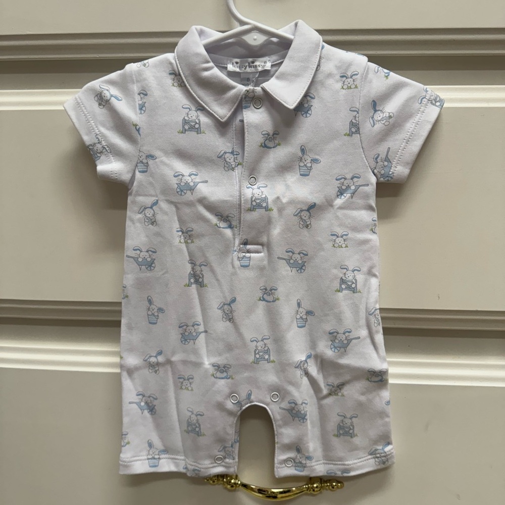 Kissy Kissy Bunny Short Playsuit Romper Blue 0–3M Pima Cotton NWT